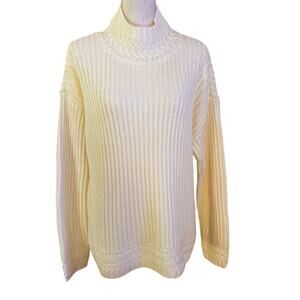 LL Bean Signature Size XL Chunky Knit Ribbed Sweater Mock Neck Organic Cotton